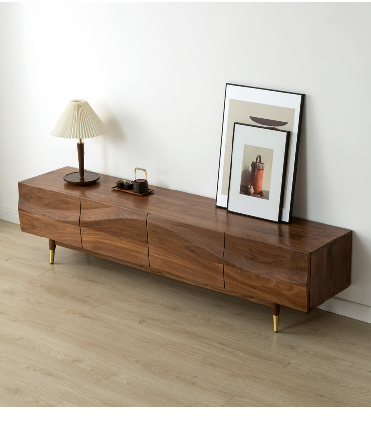Mazonvintage-Sleek Gloss Black Walnut Wood TV Stand