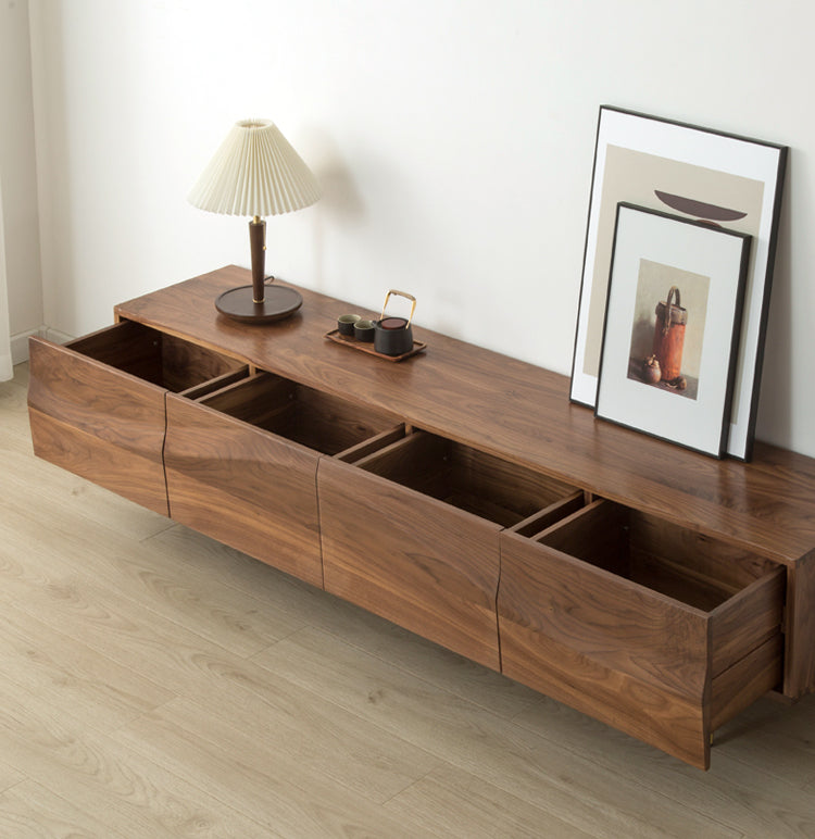 Mazonvintage-Sleek Gloss Black Walnut Wood TV Stand
