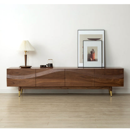 Mazonvintage-Sleek Gloss Black Walnut Wood TV Stand