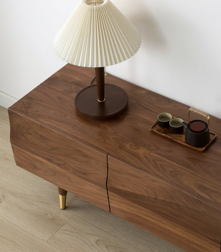Mazonvintage-Sleek Gloss Black Walnut Wood TV Stand