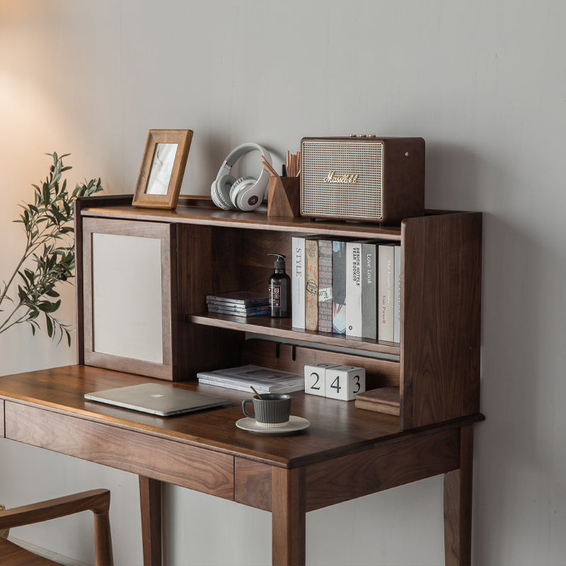 Mazonvintage-Dreamer Dual Layers Solid Walnut Wood Desk with Hutch