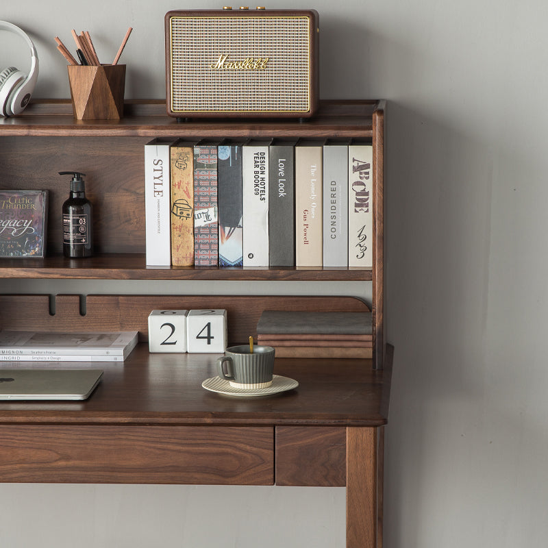Mazonvintage-Dreamer Dual Layers Solid Walnut Wood Desk with Hutch