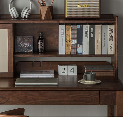 Mazonvintage-Dreamer Dual Layers Solid Walnut Wood Desk with Hutch