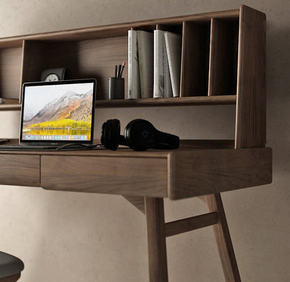 Mazonvintage-Harmonic Black Walnut Wood Desk with Hutch