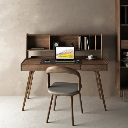 Mazonvintage-Harmonic Black Walnut Wood Desk with Hutch