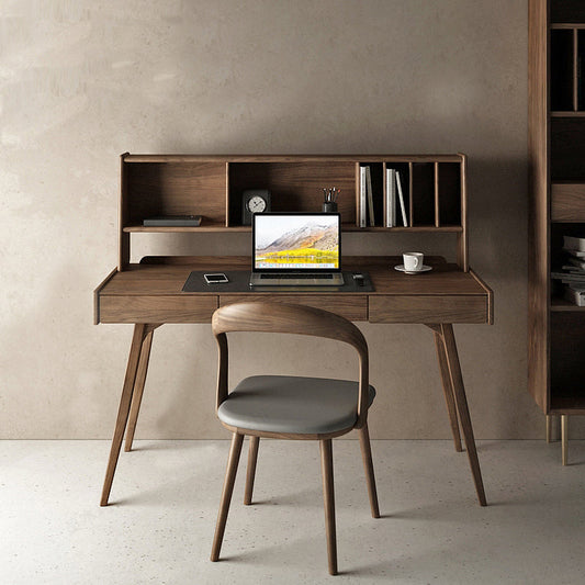Mazonvintage-Harmonic Black Walnut Wood Desk with Hutch