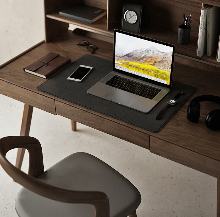 Mazonvintage-Harmonic Black Walnut Wood Desk with Hutch