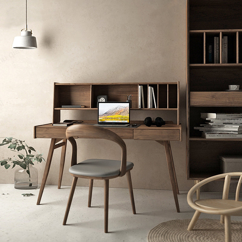 Mazonvintage-Harmonic Black Walnut Wood Desk with Hutch