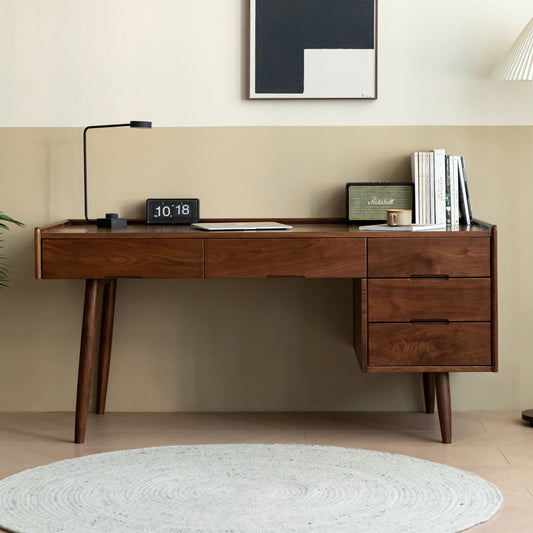 Mazonvintage-Contemporary Workstation Black Walnut Wood Desk