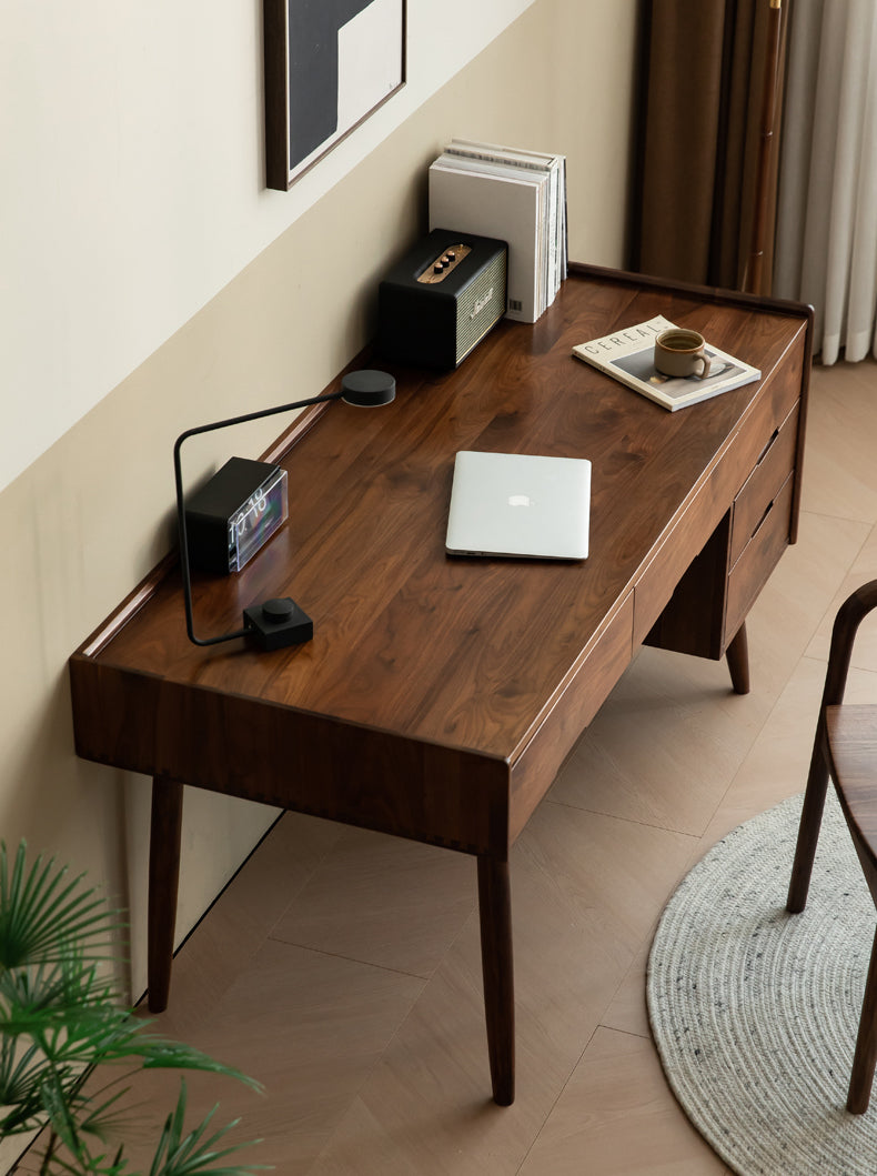 Mazonvintage-Contemporary Workstation Black Walnut Wood Desk