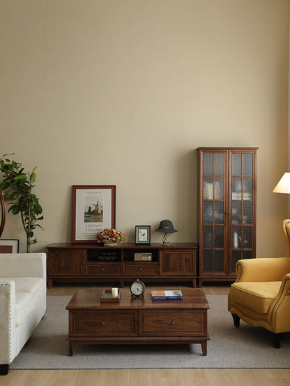 Mazonvintage-Wander American Style Black Walnut Wood TV Stand