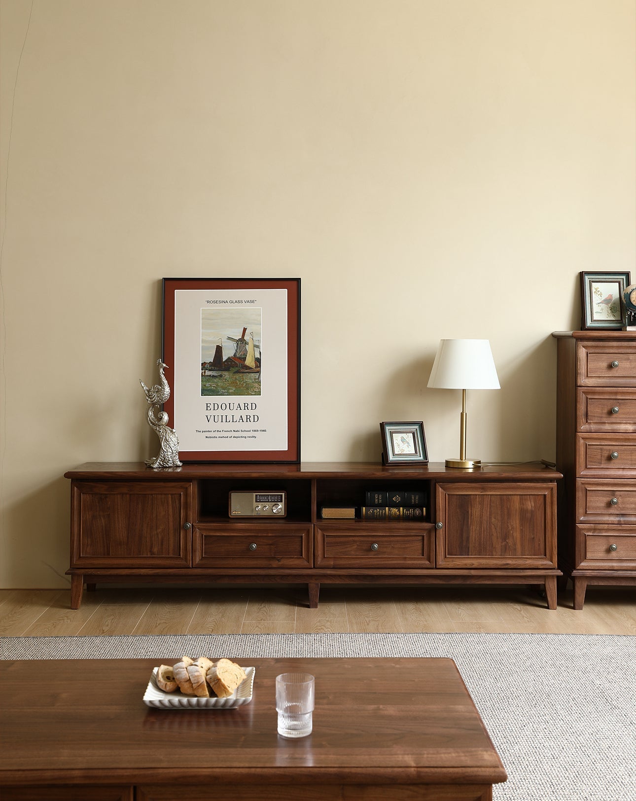 Mazonvintage-Wander American Style Black Walnut Wood TV Stand