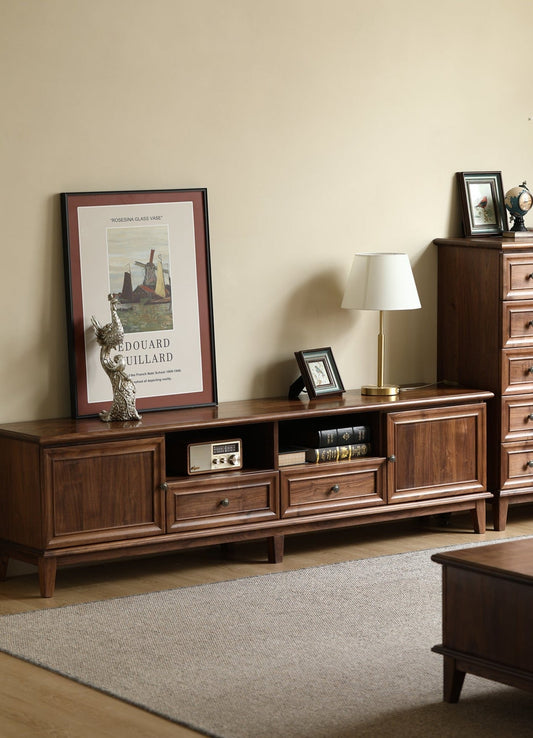 Mazonvintage-Wander American Style Black Walnut Wood TV Stand