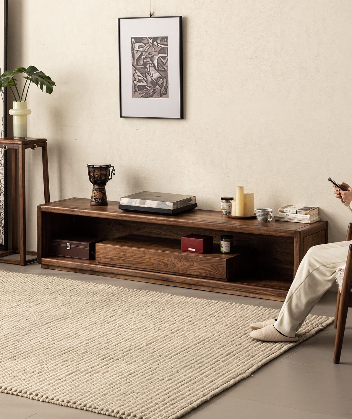 Mazonvintage-Sierra Open Space Style Solid Walnut Wood TV Stand