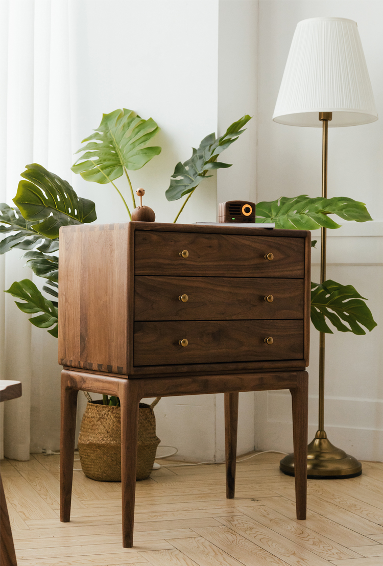 Mazonvintage-Arcadia Solid Walnut Wood Bedside Table