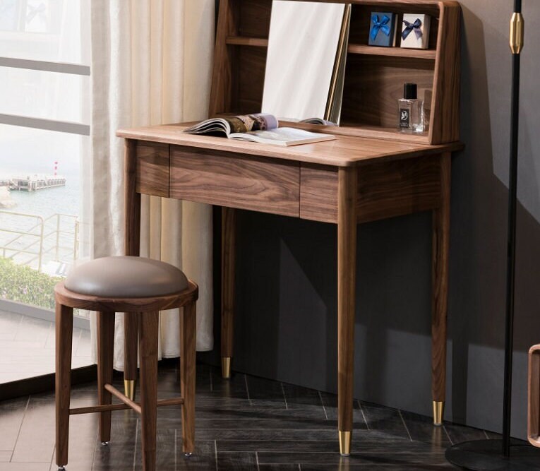 Mazonvintage-Rustic Makeup Vanity Set Table with Stool