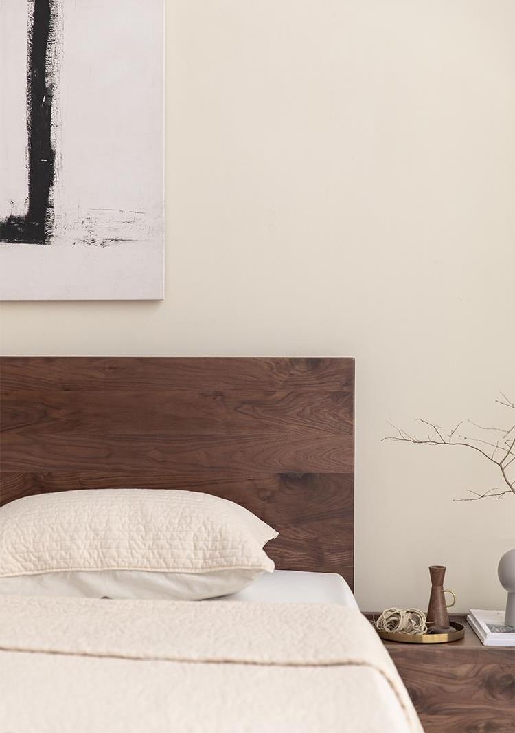 Mazonvintage-Modern Walnut Wood Platform Bed with Storage