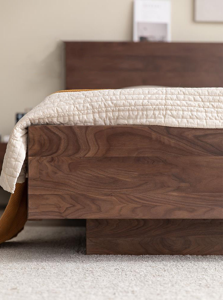 Mazonvintage-Modern Walnut Wood Platform Bed with Storage