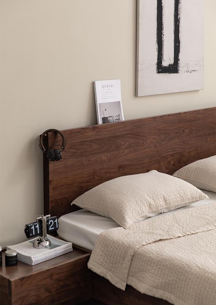 Mazonvintage-Modern Walnut Wood Platform Bed with Storage