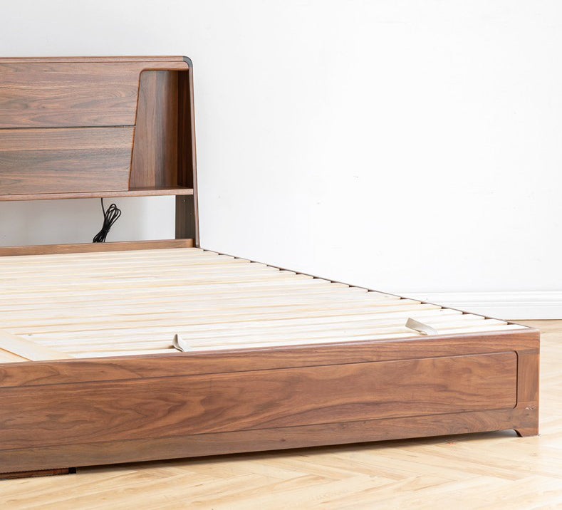 Mazonvintage-72" x 84" Solid Black Walnut Wood Hydraulic Bed with Storage
