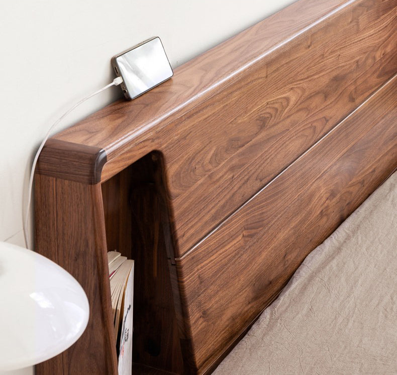 Mazonvintage-72" x 84" Solid Black Walnut Wood Hydraulic Bed with Storage