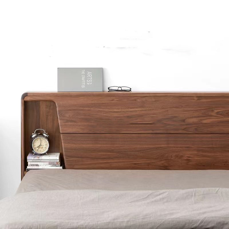Mazonvintage-72" x 84" Solid Black Walnut Wood Hydraulic Bed with Storage