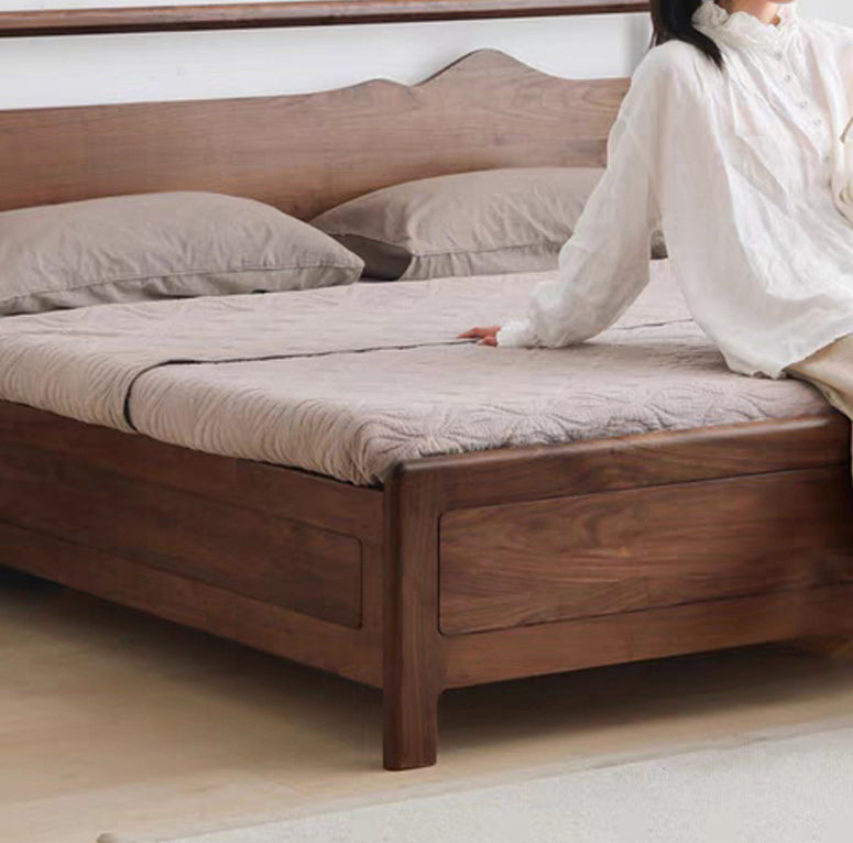 Mazonvintage-Mountain Design Black Walnut Wood Hydraulic Bed with Plank