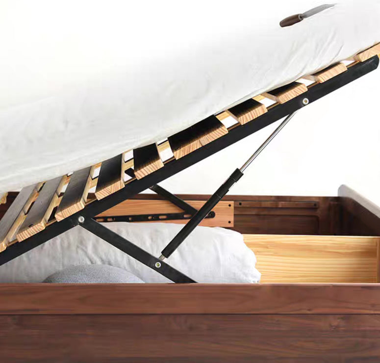 Mazonvintage-Mountain Design Black Walnut Wood Hydraulic Bed with Plank