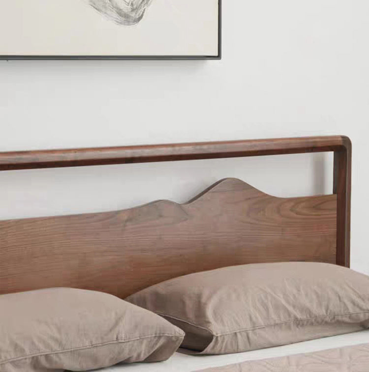 Mazonvintage-Mountain Design Black Walnut Wood Hydraulic Bed with Plank