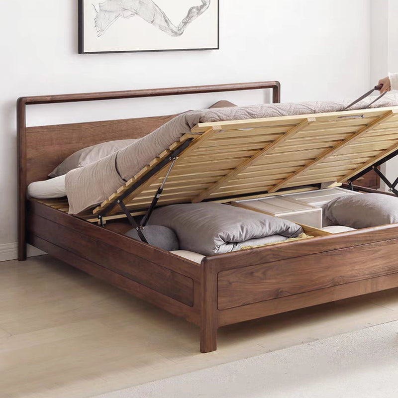 Mazonvintage-Mountain Design Black Walnut Wood Hydraulic Bed with Plank