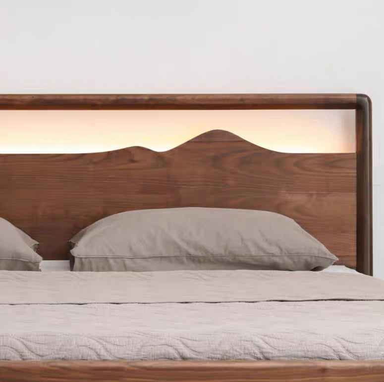 Mazonvintage-Mountain Design Black Walnut Wood Hydraulic Bed with Plank