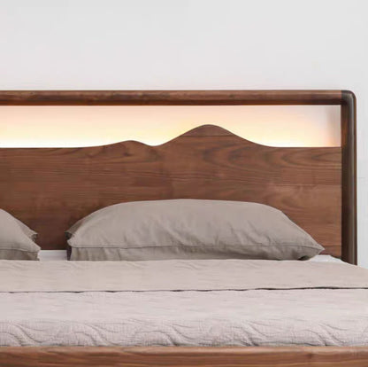 Mazonvintage-Mountain Design Black Walnut Wood Hydraulic Bed with Plank