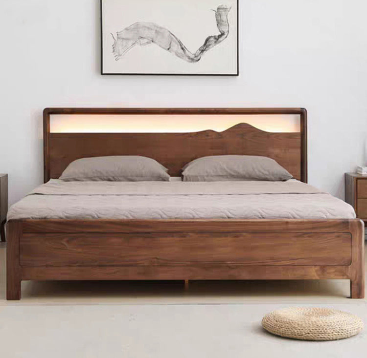 Mazonvintage-Mountain Design Black Walnut Wood Hydraulic Bed with Plank