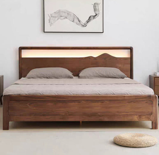 Mazonvintage-Mountain Design Black Walnut Wood Hydraulic Bed with Plank