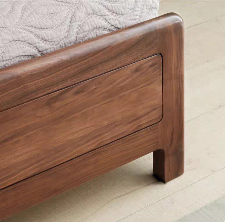Mazonvintage-Mountain Design Black Walnut Wood Hydraulic Bed with Plank