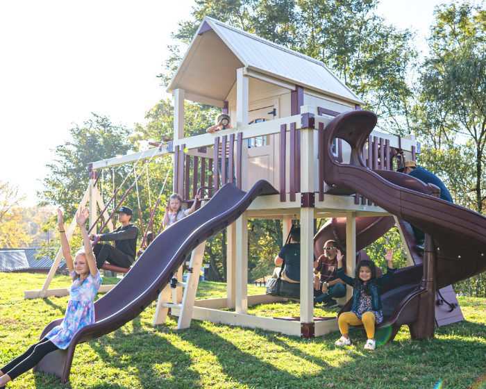 Orion’s Hideout Vinyl Swing Set with Playhouse