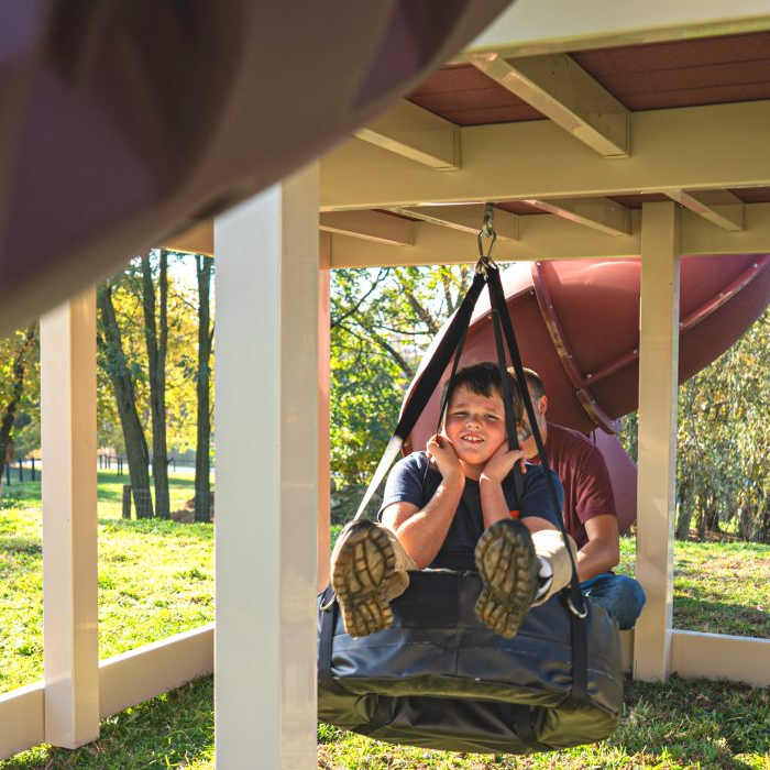 Orion’s Hideout Vinyl Swing Set with Playhouse