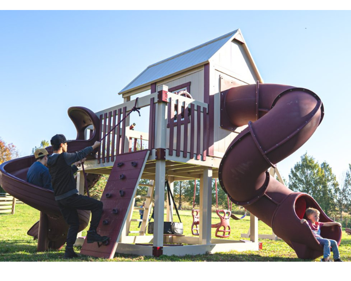 Orion’s Hideout Vinyl Swing Set with Playhouse