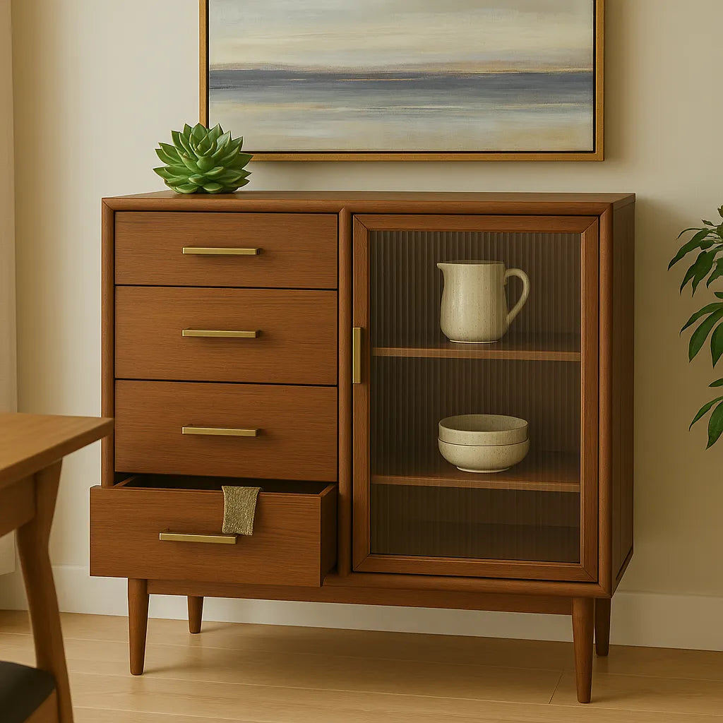 Small Kitchen Cabinet Sleek Drawer Display Combo